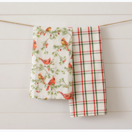 Tea Towels 2Pack - Cardinals On Branches & Plaid
