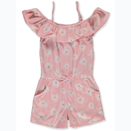 Girl's Daisy Floral Ruffle Top Romper in Pink