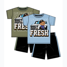 Boy's S1OPE Fresh Bear Screen Jersey Top & Athletic Shorts Set