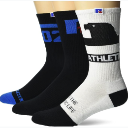 Men's and Junior Men's - 'Russell' Crew Socks Mixed Color 3 Pack - Medium (3-9) Shoe Size