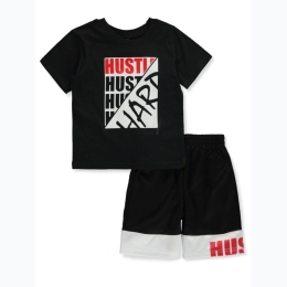 Toddler Boy Hustle Hard Red, Black & White Athletic Short Set