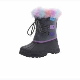 Little Girl's Winter Boot With Cotton Candy Color Faux Fur Trim