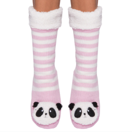 Women's Cute Knit Animal Face Slipper Socks - Pink Panda