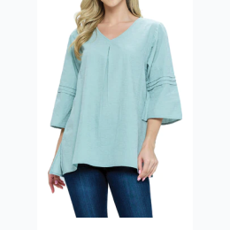 Women's Solid Color Pleated Top In Mint Green