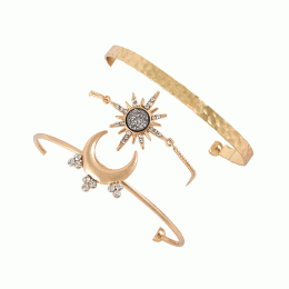 Women's Gold Tone Moon & Sun 3pc Bangle Bracelet Set