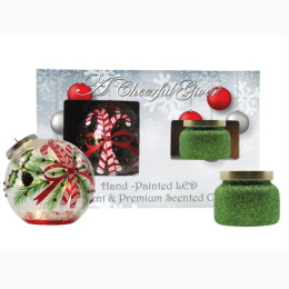 Hand Painted LED Ornament & Candle Gift Set - Candy Cane