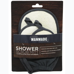 Manmade 3 Pack Shower Scrub Mitt & Facial Pads in Iron Grey
