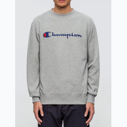Men's Light Grey Champion Script Logo Sweatshirt - Store Closeout - Cut Tags - Logo Colors Vary