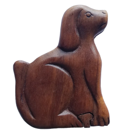 Carved Wooden Dog Puzzle Box - 4.5" x 3"