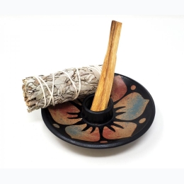 5" Artisan Made Peruvian Ceramic Burner - Lotus Flower
