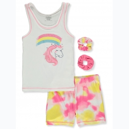 Toddler Girl's Tie-Dye Short & Unicorn Tank Set w/ Scrunchies
