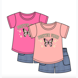 Toddler Girl Positive Vibes Butterfly Screen Top & Chambray Shorts Set
