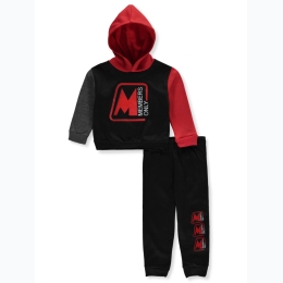 Boy's Members Only Logo hooded Jogger Set in Black & Red - SIZE 4