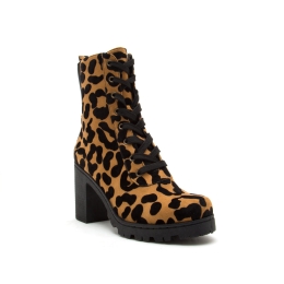Women's Lace up Leopard Print Mid-Calf Boot