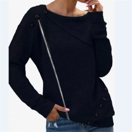 Women's Knit Top w/ Button & Faux Leather Detail in Black