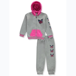 Toddler Girl Butterfly Graphic Zip-Up Hoodie & Jogger Set in Grey