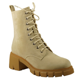 Women's A-Rider Block Lug Sole Lace-Up Combat Boots - TAUPE- SIZE 6
