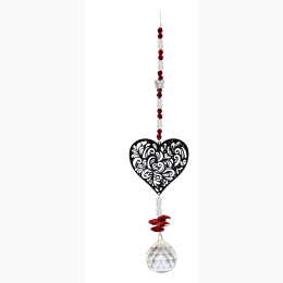 Heart and Crystal Beads Sun Catcher Strand  w/ Weighted Sphere