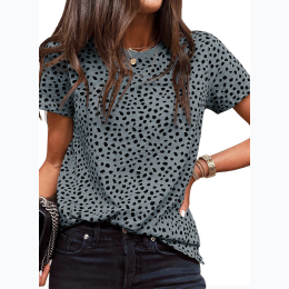 Women's Gray Cheetah Print O-neck Short Sleeve T Shirt - SIZE XL
