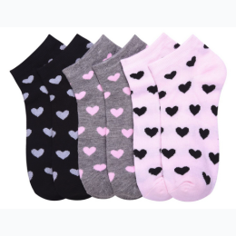 Girl's Heart Anklet Socks 3 Pack - Pink/Grey/Black
