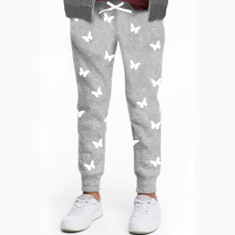 Kids Light Heather Grey Fleece Jogger with Butterfly "All Over Print"