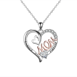 Double Heart Love You Forever Mom Worded Rhinestone Necklace