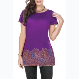 Women's Bottom Floral Embroidered Top in Purple - SIZE S