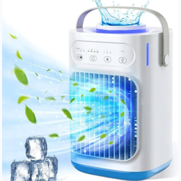 Portable Cooling Air Fan – 3 Speeds – 7 Colors LED Light – Timer