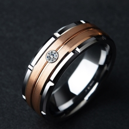 Men's Stainless Steel Two-Toned CZ Wedding Band Ring