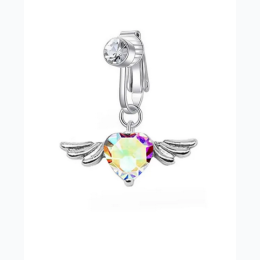 Stainless Steel Perforation Free Crystal Naval Belly Ring - Winged Heart