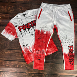 Extended Big & Tall Finesse Pant Set - Red/White