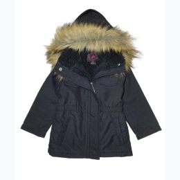 Toddler Girl Faux Fur-Trim Hooded Coat w/ Detachable Hood - 2 Color Options