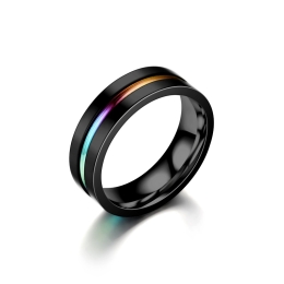 Women's Black Stainless Steel Single Irridescent Center Ring