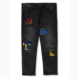 Boys Blue Cult Chenille Patch Denim Jeans in Black Wash