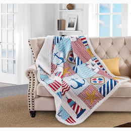 Virah Bella® Collection - Primitive Quilted Sherpa Throw - Anchors Away