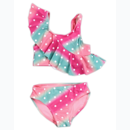 Girls 4-6X MultiColor Swimsuit With Ruffle and Polka Dots