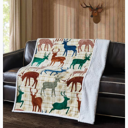 Virah Bella® Collection Flannel Sherpa Throw - Deer Life