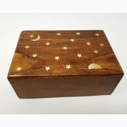 Celestial Rising Sun Inlay Wood Box - 4x6"