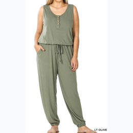 Plus Size Sleeveless Jogger Jumpsuit With Pockets - 3 Color Options