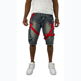 Big & Tall Men's Blind Trust Strap Cargo Shorts in Dirt Wash with Red Straps