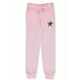 Girl's Sequin Star Fleece Joggers in Pink