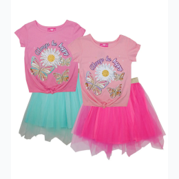 Girl's Always Be Happy Butterfly Top & Tulle Tutu Skirt Set