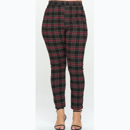 Junior Plus Size Pull-On Bengaline Pants In Red Plaid