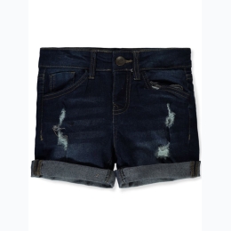 Girl's Cookies Cuffed Distressed Denim Shorts in Blue Ink Wash