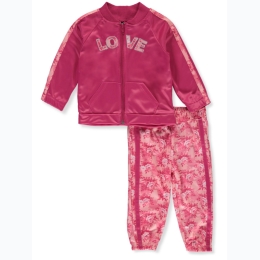 Infant Girl "Love" Pink Zip-Up Jacket & Floral Print Legging Set
