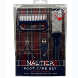Nautica 4 Piece Pedi Foot Care Set with Foot File, Deluxe Grip Clippers, Nipper & Brush