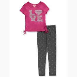 Girl's Glitter Applique "Love Who You Are" Set in Pink & Grey