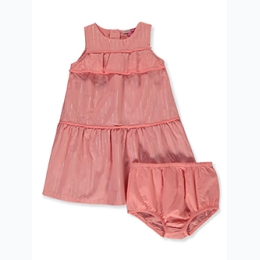 Infant Girl 2pc Ruffle Accent Tiered Sundress Set in Coral