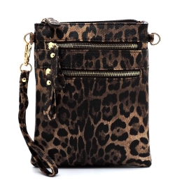 Leopard Multi Zip Pocket Crossbody Bag in Brown