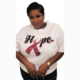 Women's & Women's Plus Pink Ribbon Hope Graphic T-Shirt in White